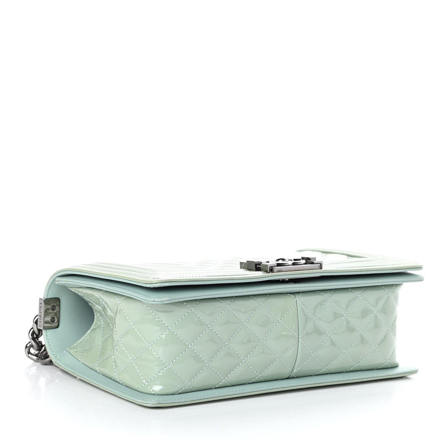 Patent Chevron Quilted Medium Boy Flap Green