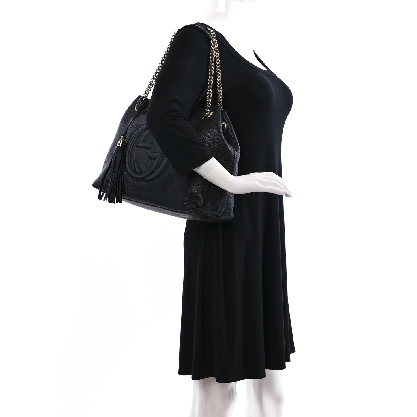 Pebbled Calfskin Medium Soho Chain Shoulder Bag Black