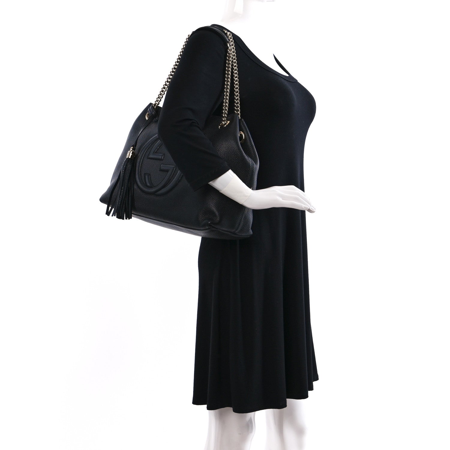 Gucci Pebbled Calfskin Medium Soho Chain Shoulder Bag Black 2 of 9