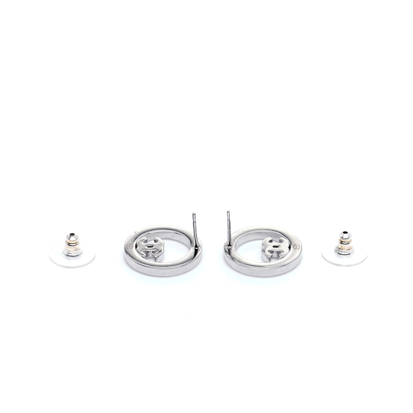Crystal CC Round Earrings Silver
