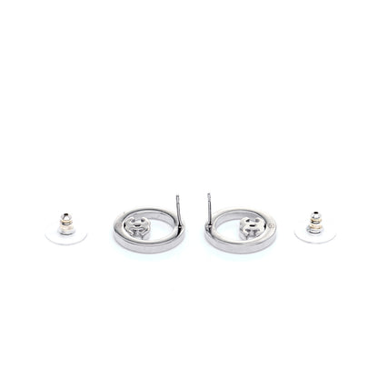 Chanel Crystal CC Round Earrings Silver 3 of 5