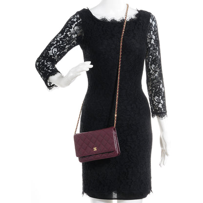 Chanel Lambskin Quilted Wallet On Chain WOC Bordeaux 2 of 9