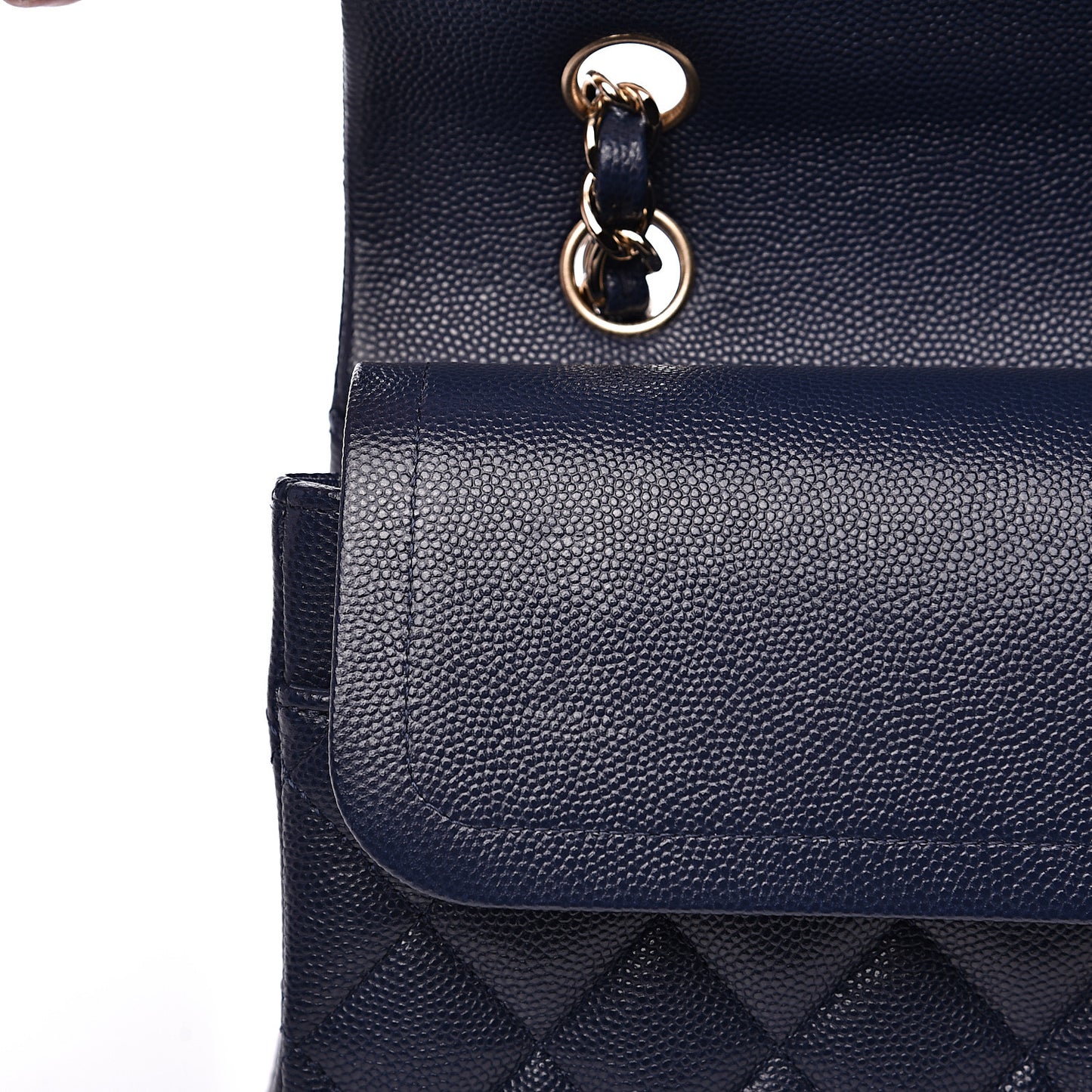 Caviar Quilted Medium Double Flap Navy