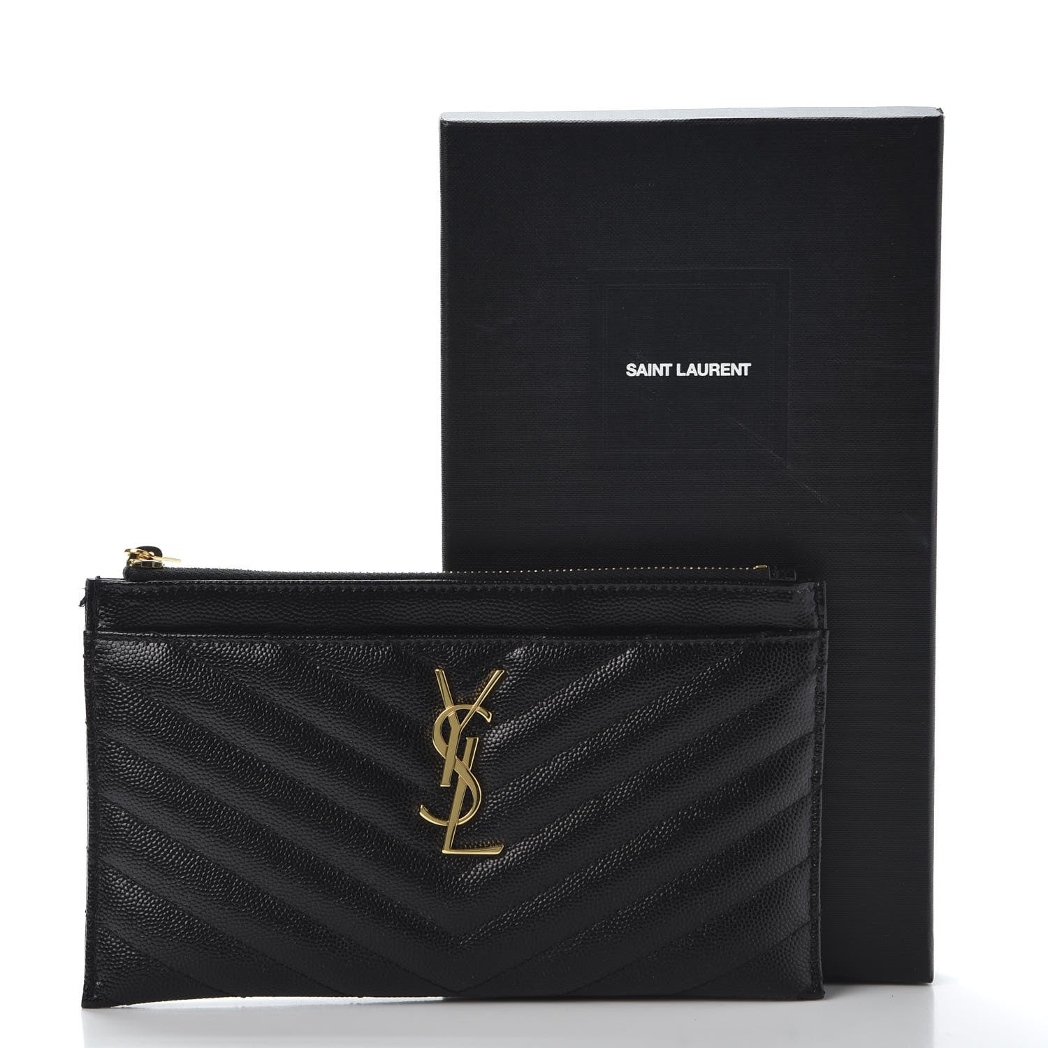 Saint Laurent Grain De Poudre Chevron Monogram Bill Pouch Black 10 of 10