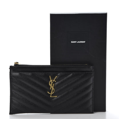 Saint Laurent Grain De Poudre Chevron Monogram Bill Pouch Black 10 of 10