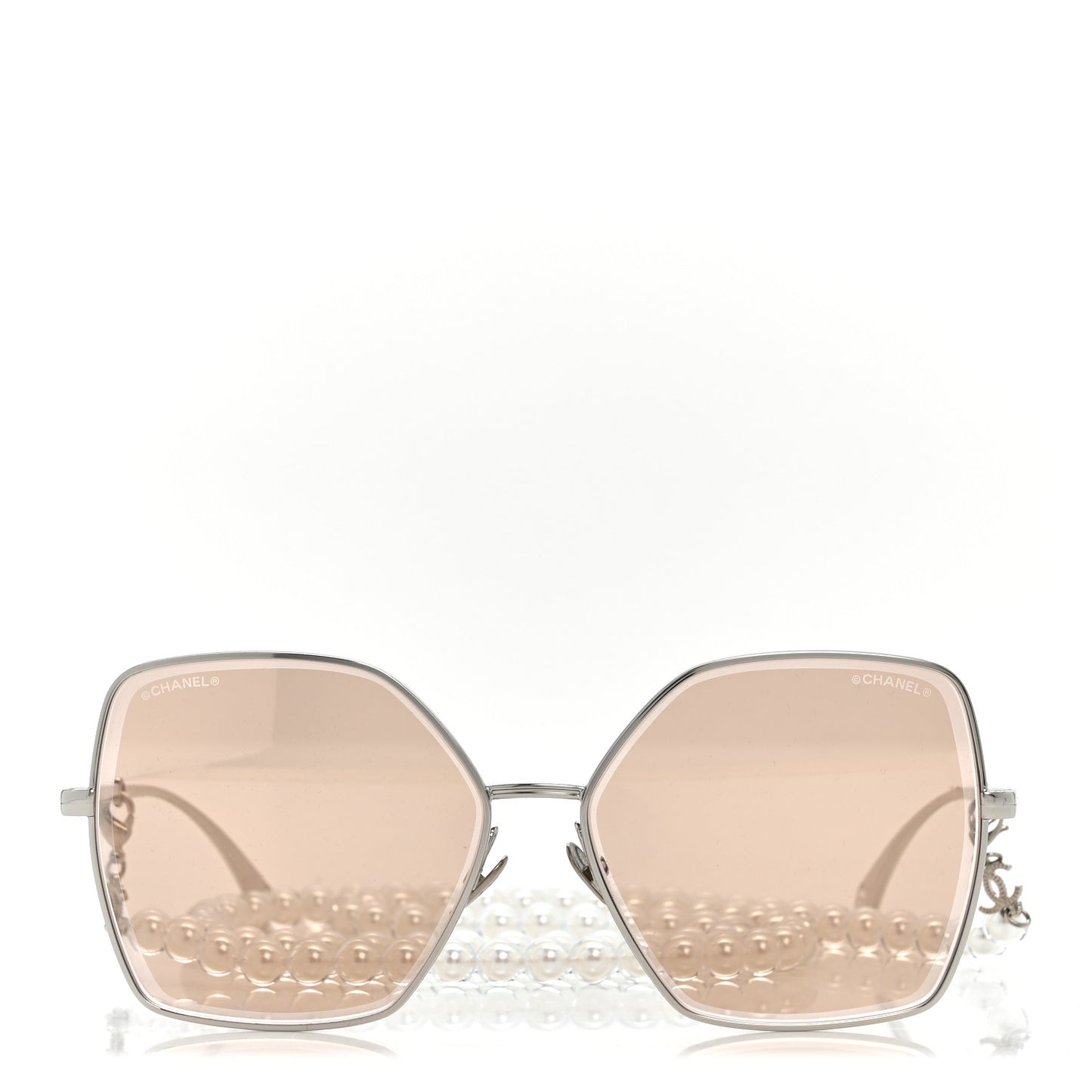 Butterfly Removable Pearl Chain Sunglasses 4262 Silver Brown