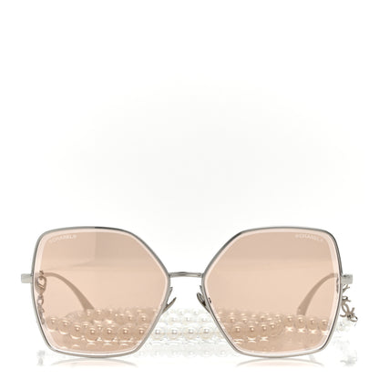 Chanel Butterfly Removable Pearl Chain Sunglasses 4262 Silver Brown 2 of 8