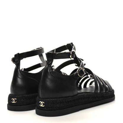 Chanel Lambskin Espadrille Sandals 40 Black 6 of 9