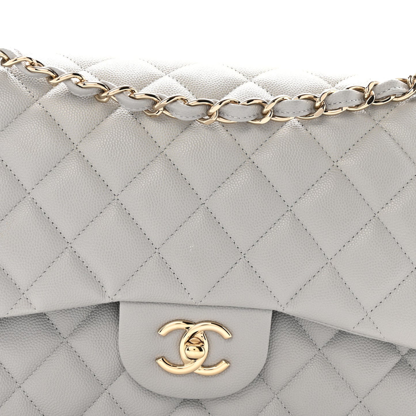 Caviar Quilted Jumbo Double Flap Grey