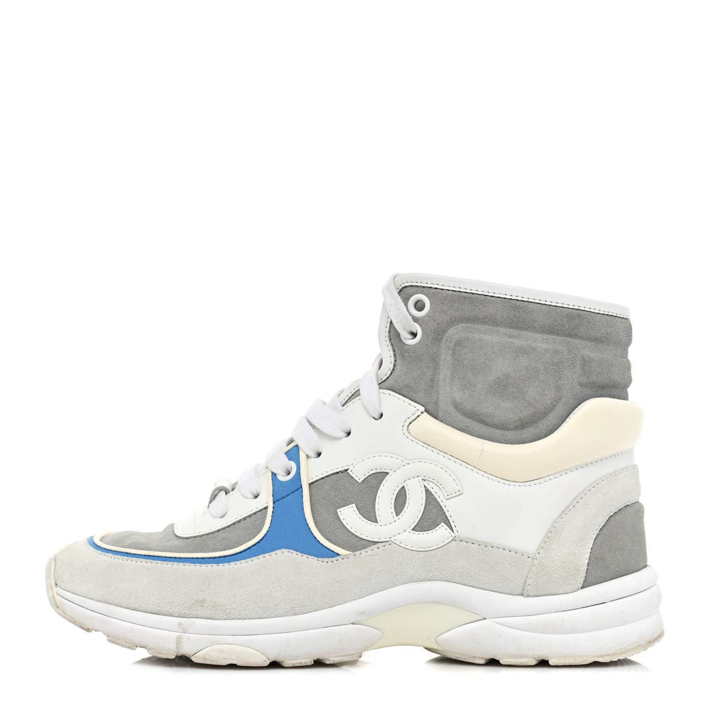Suede Calfskin Lambskin High Top CC Sneakers 37 White Blue