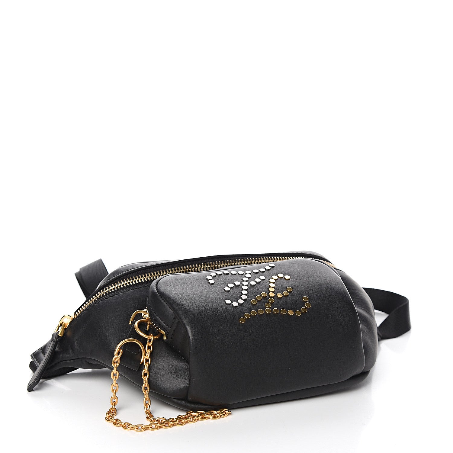 Fendi Vitello Grace Karligraphy Studded Pocket Belt Bag Black 3 of 9