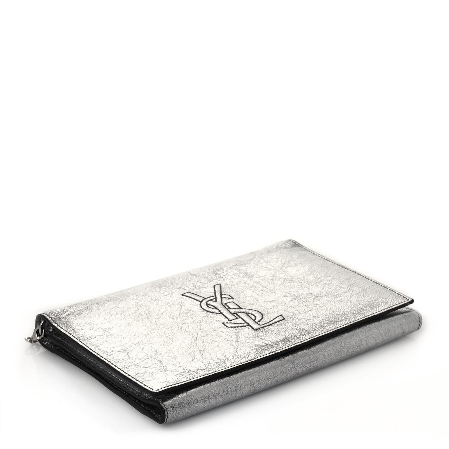 Metallic Crinkled Calfskin Belle de Jour Chain Clutch Silver