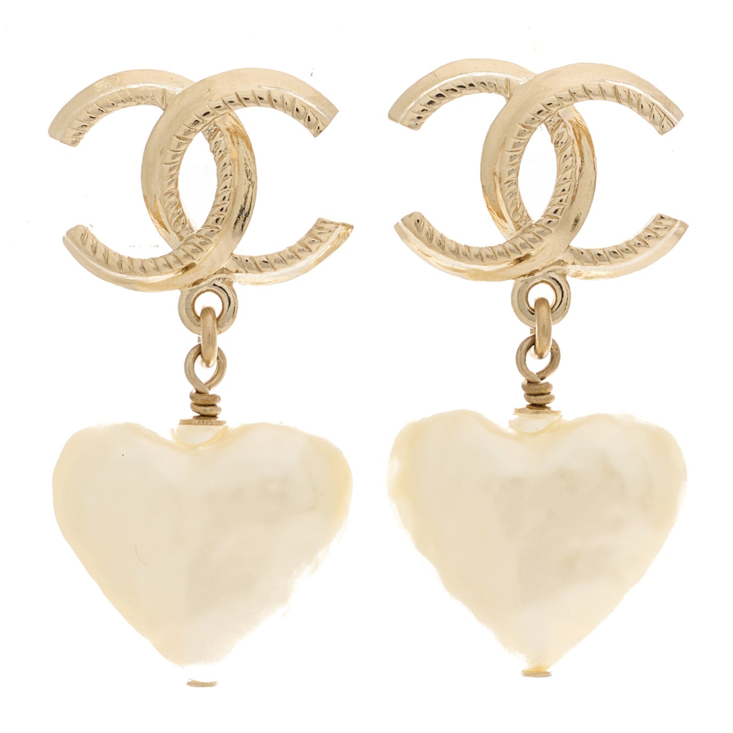 Pearl CC Heart Drop Earrings Gold