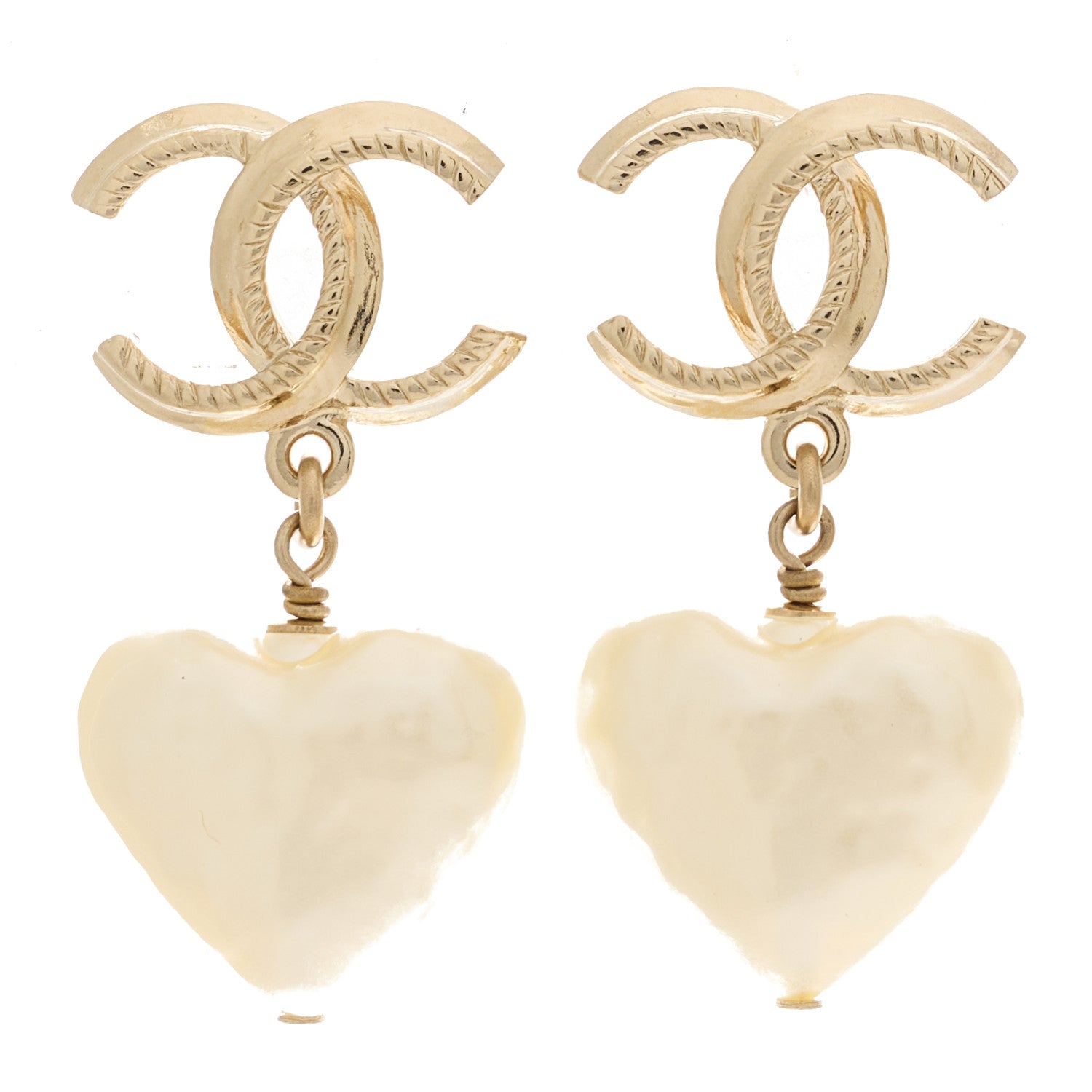 Chanel Pearl CC Heart Drop Earrings Gold 1 of 5