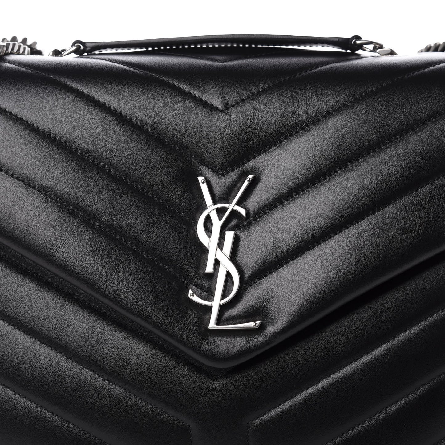 Calfskin Y Quilted Monogram Medium Loulou Chain Satchel Black