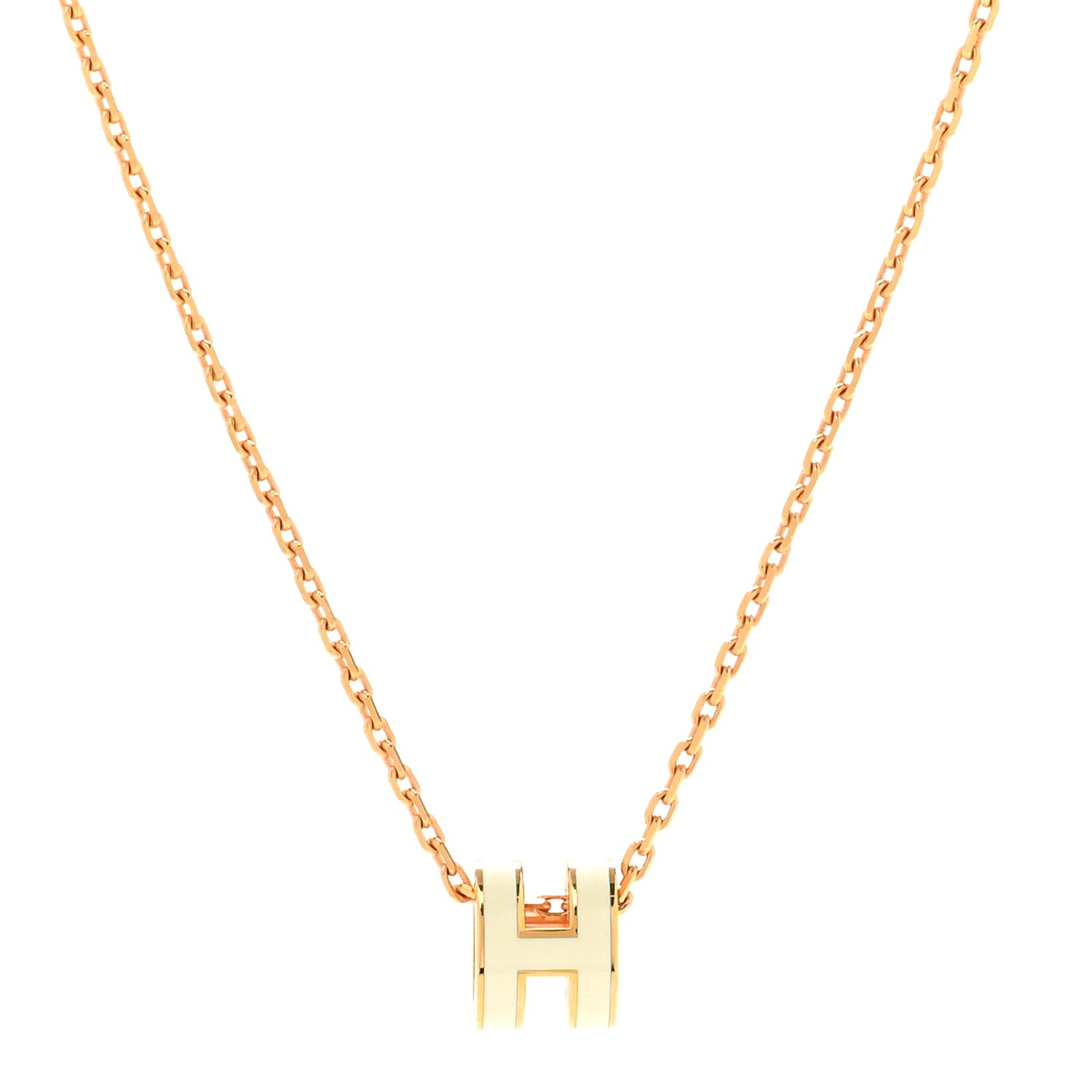 Hermes Lacquered Rose Gold Mini Pop H Pendant Necklace White 1 of 6
