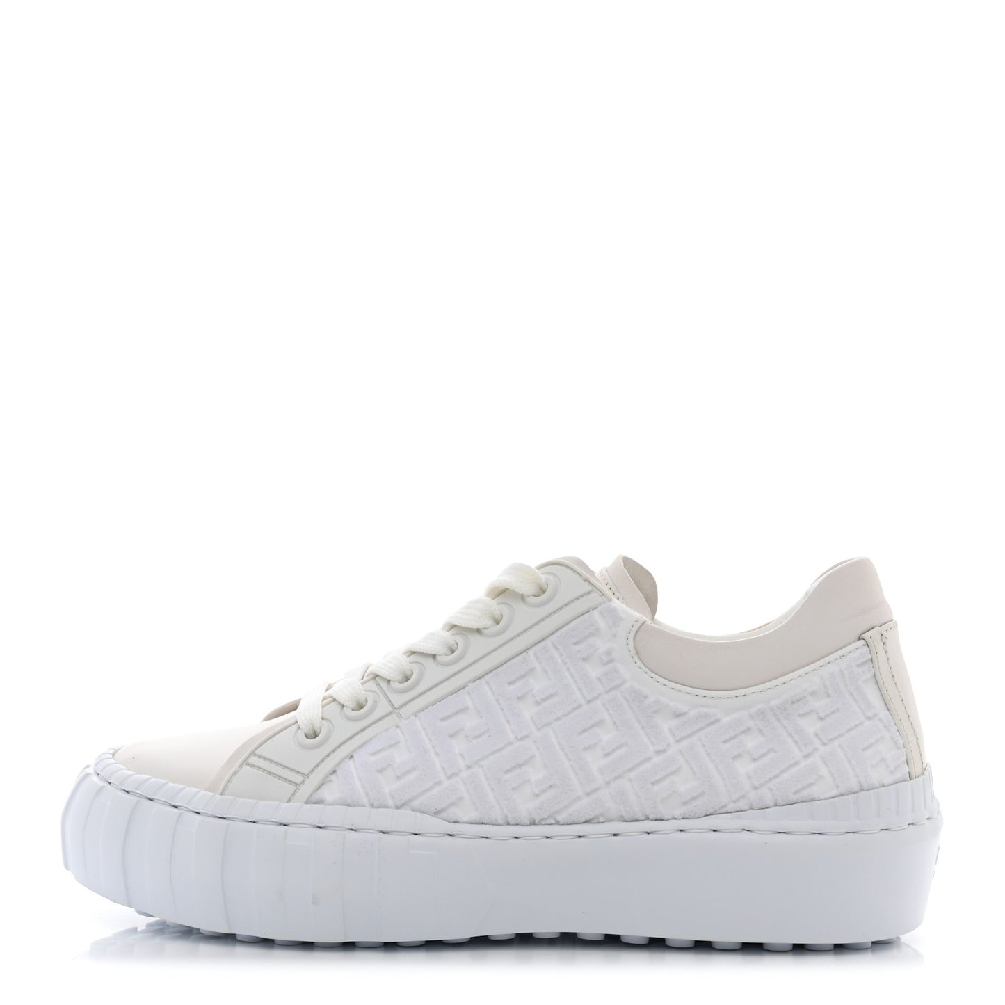 Velvet FF Calfskin Womens Fendi Force Low Top Sneakers 36 White