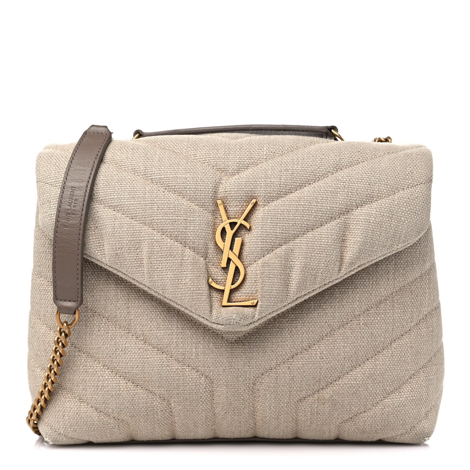 Saint Laurent Linen Y Quilted Monogram Small Loulou Chain Satchel Natural Taupe 1 of 11