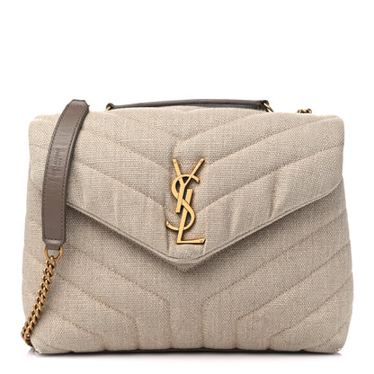 Saint Laurent Linen Y Quilted Monogram Small Loulou Chain Satchel Natural Taupe 1 of 11