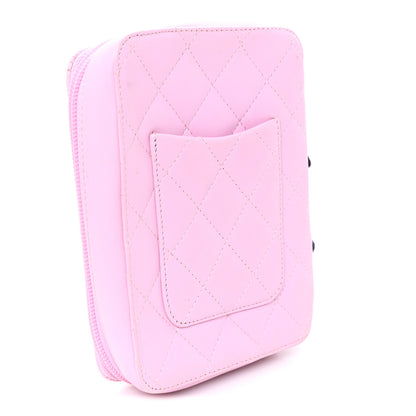 Chanel Calfskin Quilted Cambon Zip Around Makeup Pouch Pink Black 3 of 8
