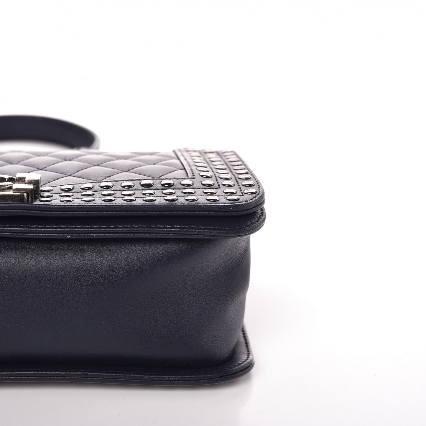 Calfskin Quilted Studded Medium Boy Flap Navy
