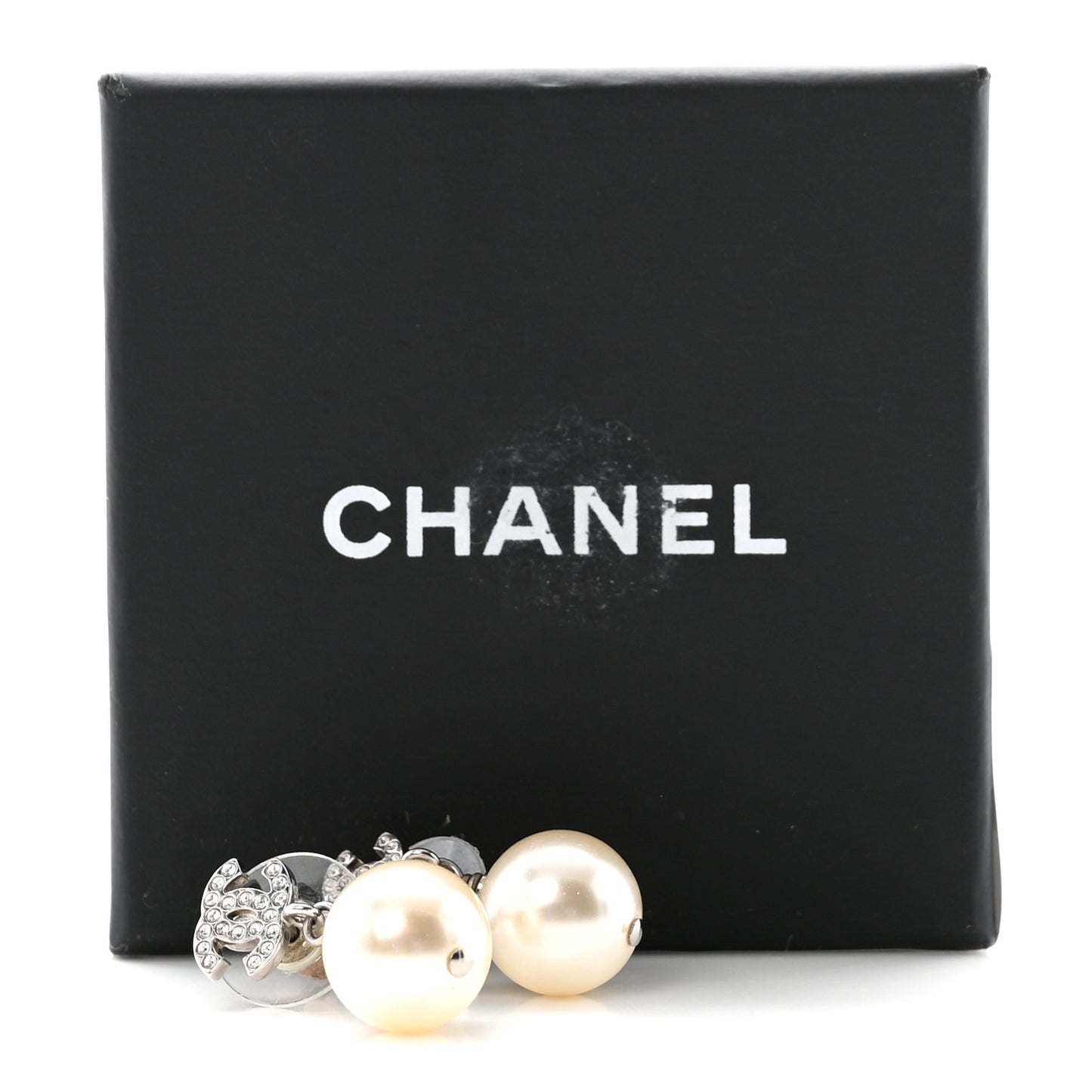 Crystal Pearl CC Drop Earrings Silver Pearly White