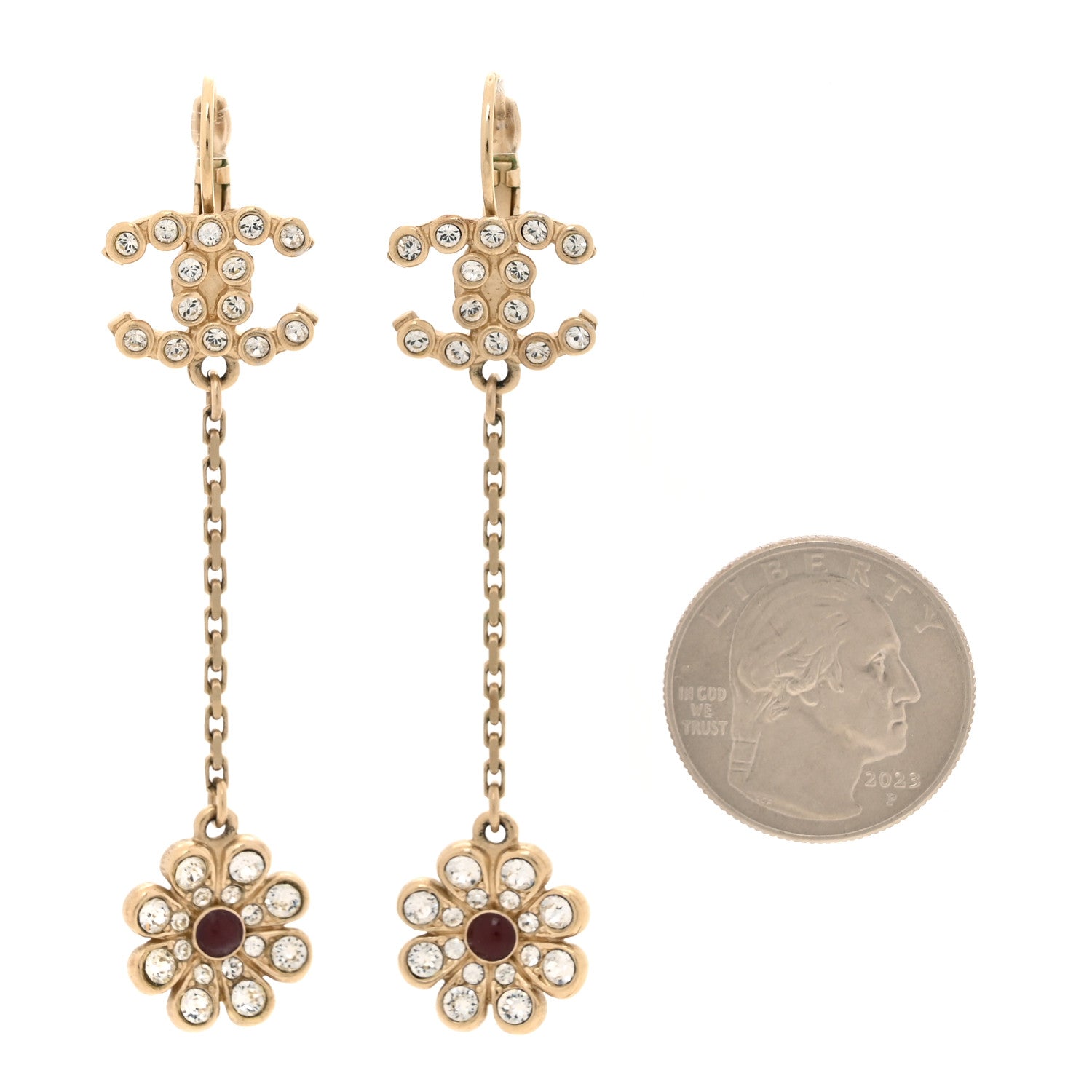 Chanel Crystal CC Flower Drop Earrings Gold 2 of 4