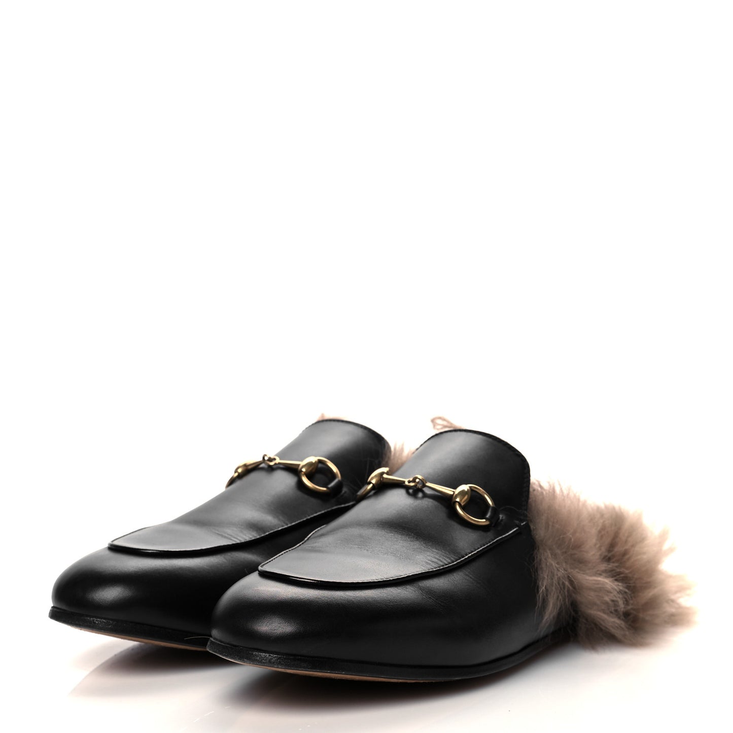 Calfskin Fur Womens Princetown Slippers 39.5 Black