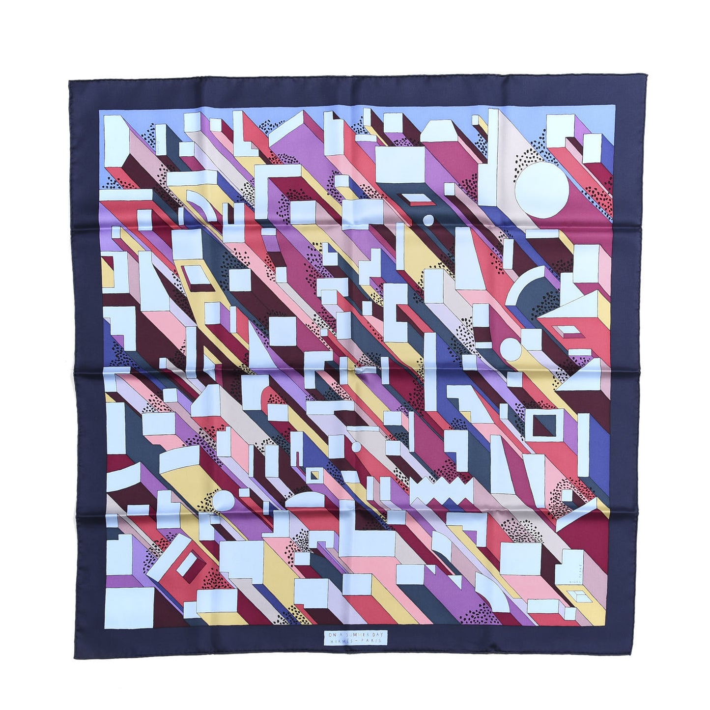 Silk On A Summer Day Scarf 90 Marine Bleu Ciel Prune