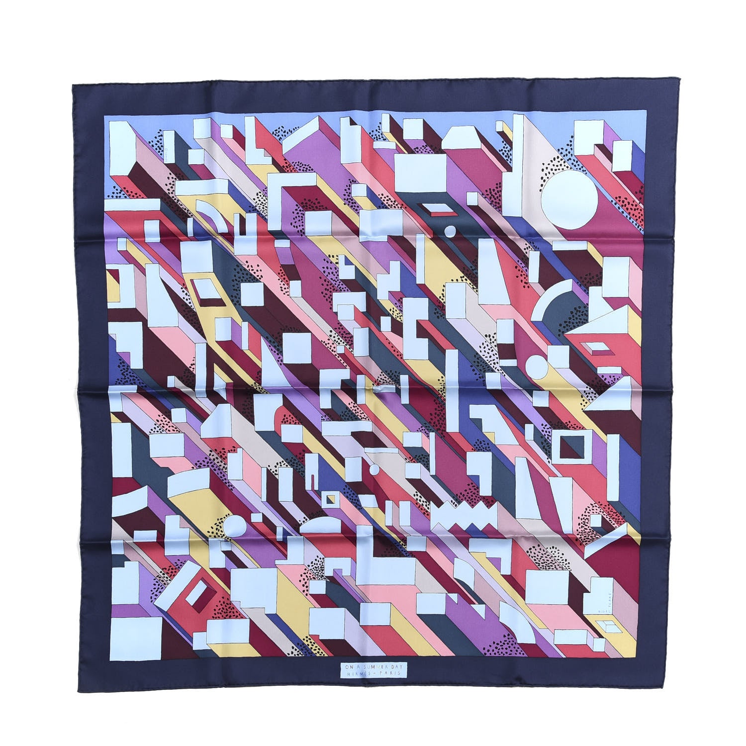 Hermes Silk On A Summer Day Scarf 90 Marine Bleu Ciel Prune 1 of 4