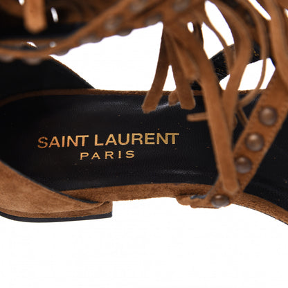 Saint Laurent Suede Studded Fringe Cyuko 36.5 Brown 6 of 10