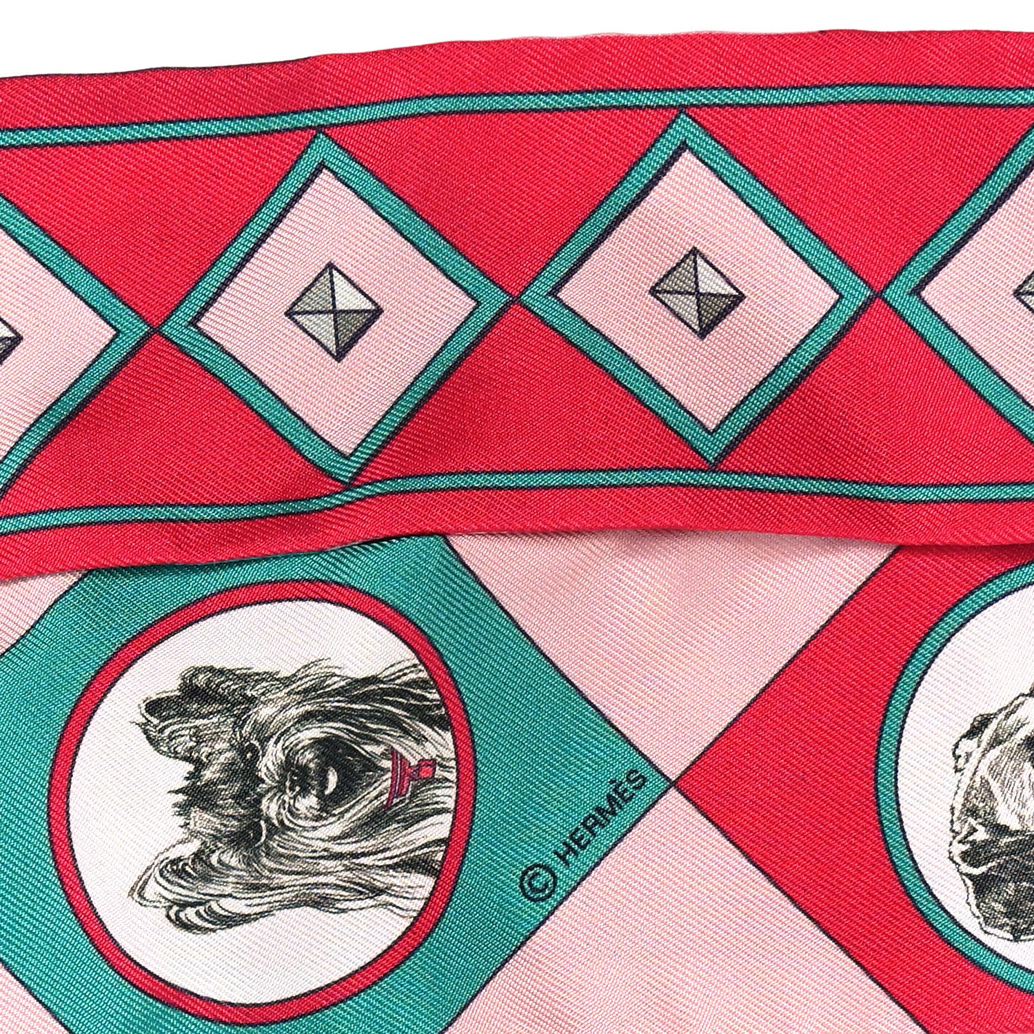Hermes Silk Colliers Et Chiens Twilly Framboise Vert Rose 4 of 4