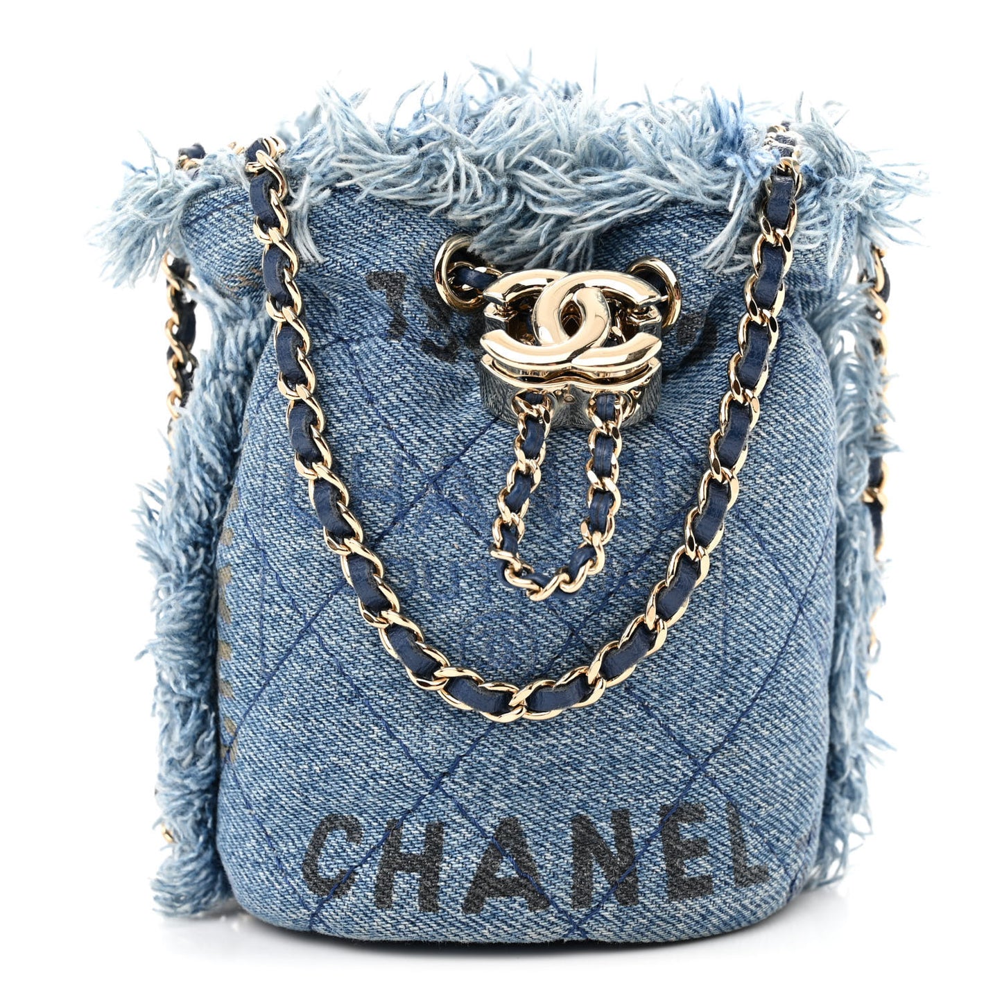 Denim Quilted Mood Mini Bucket With Chain Blue Multicolor