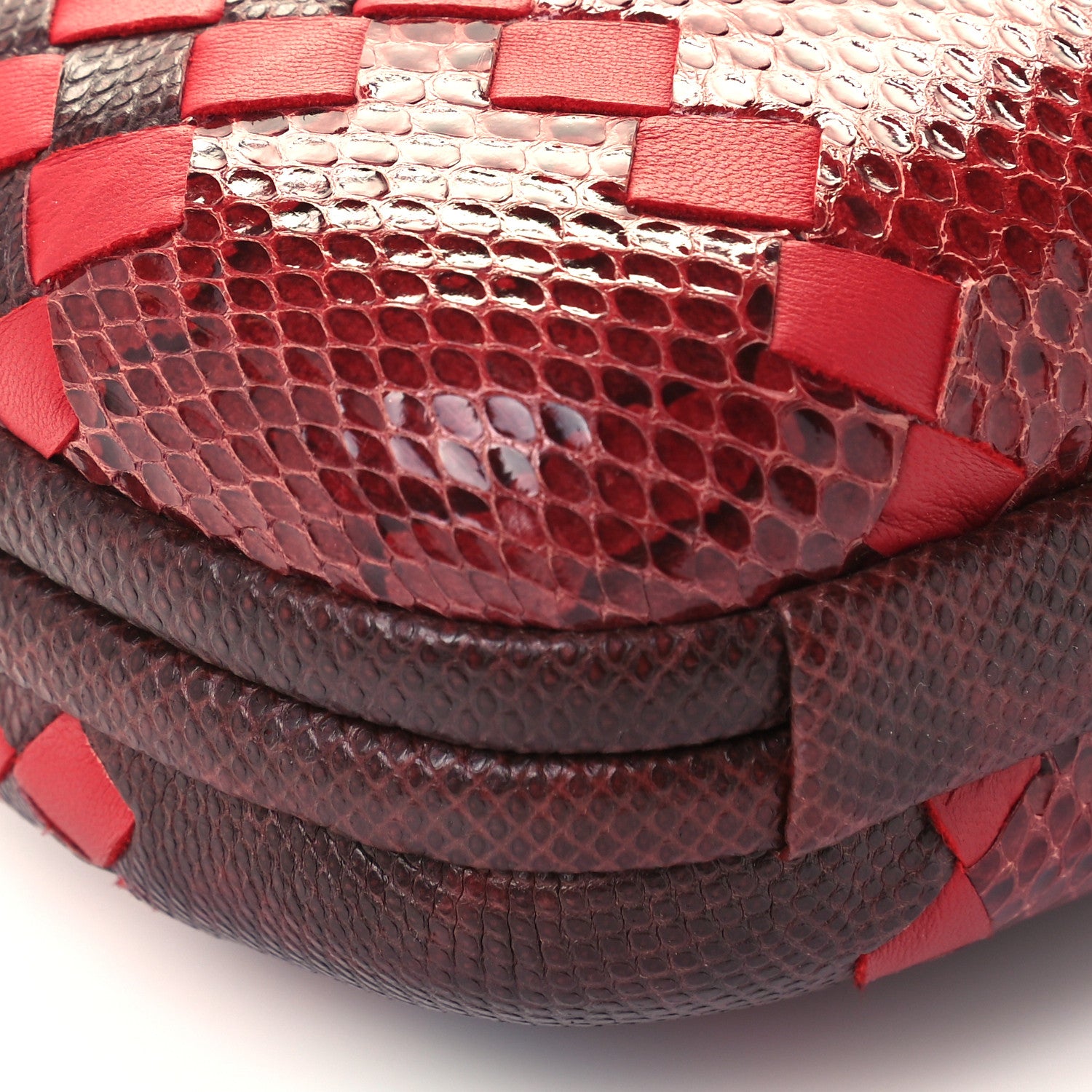 Bottega Veneta Snakeskin Nappa Intrecciato Chain Knot Clutch Bordeaux 8 of 9