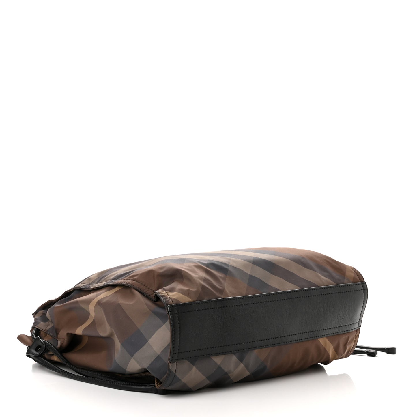 Nylon Check Small Buckleigh Packable Tote Brown