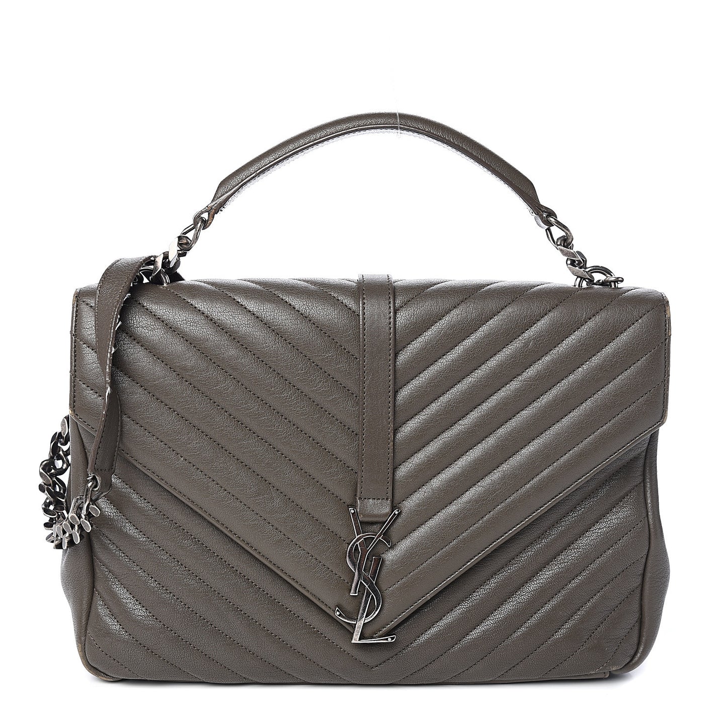 Sheepskin Matelasse Chevron Monogram Large College Satchel Dark Anthracite
