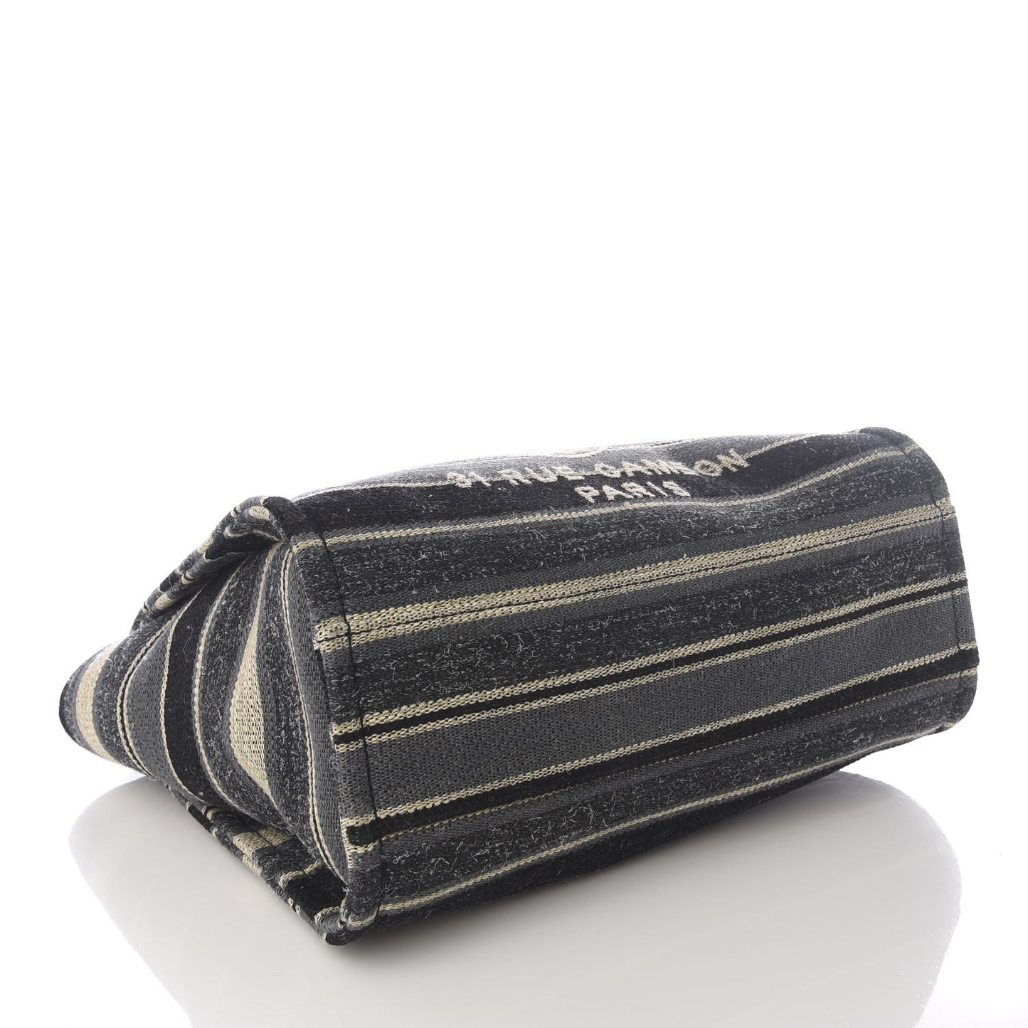 Striped Canvas Small Deauville Tote Dark Grey