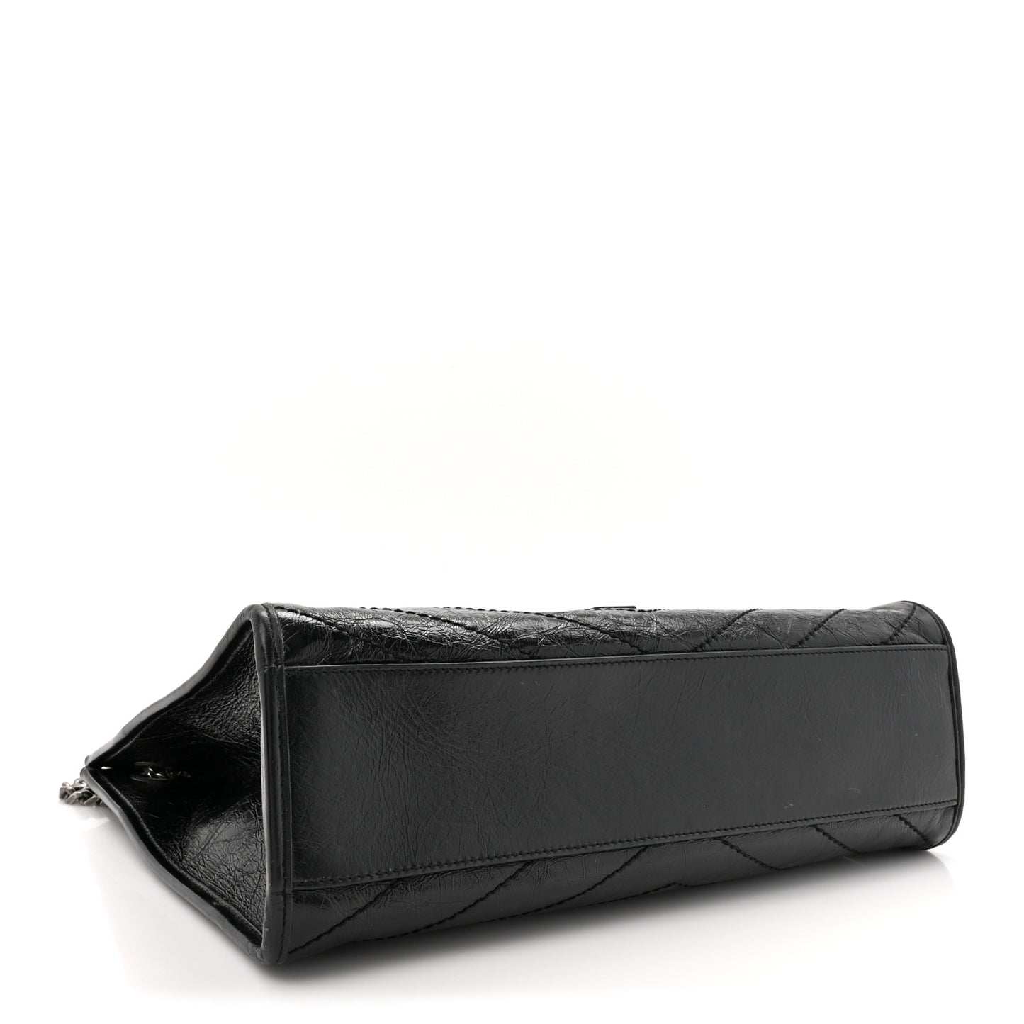 Crinkled Calfskin Matelasse Monogram Medium Niki Shopper Tote Black