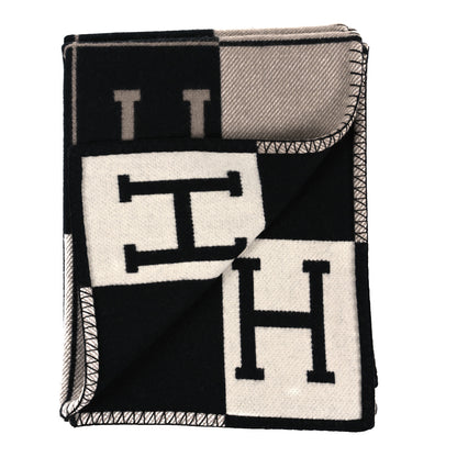 Hermes Wool Cashmere Avalon III Blanket Ecru Black 2 of 3