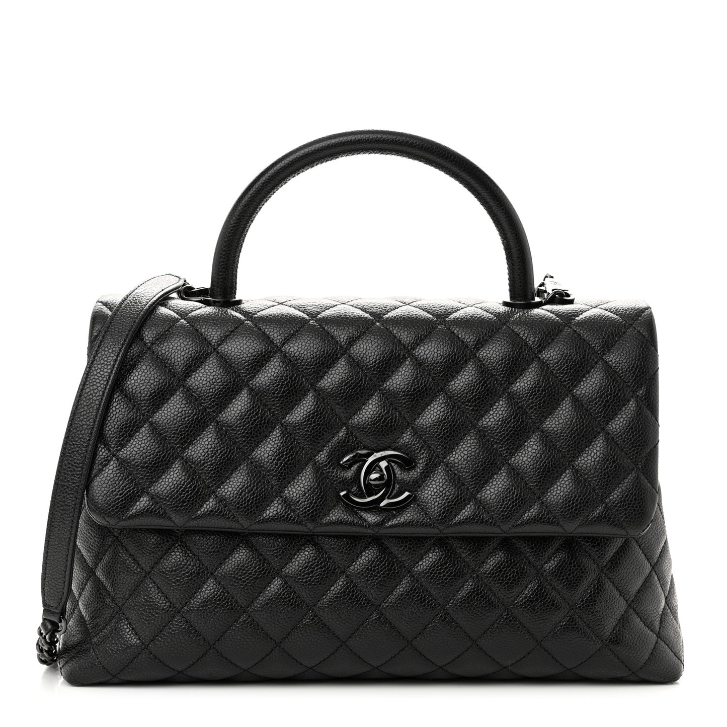 Shiny Caviar Quilted Medium Coco Handle Flap So Black