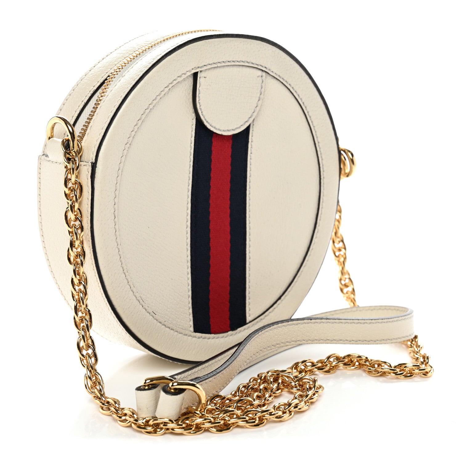 Gucci Textured Calfskin Web Mini Ophidia Round Shoulder Bag Mystic White 3 of 10