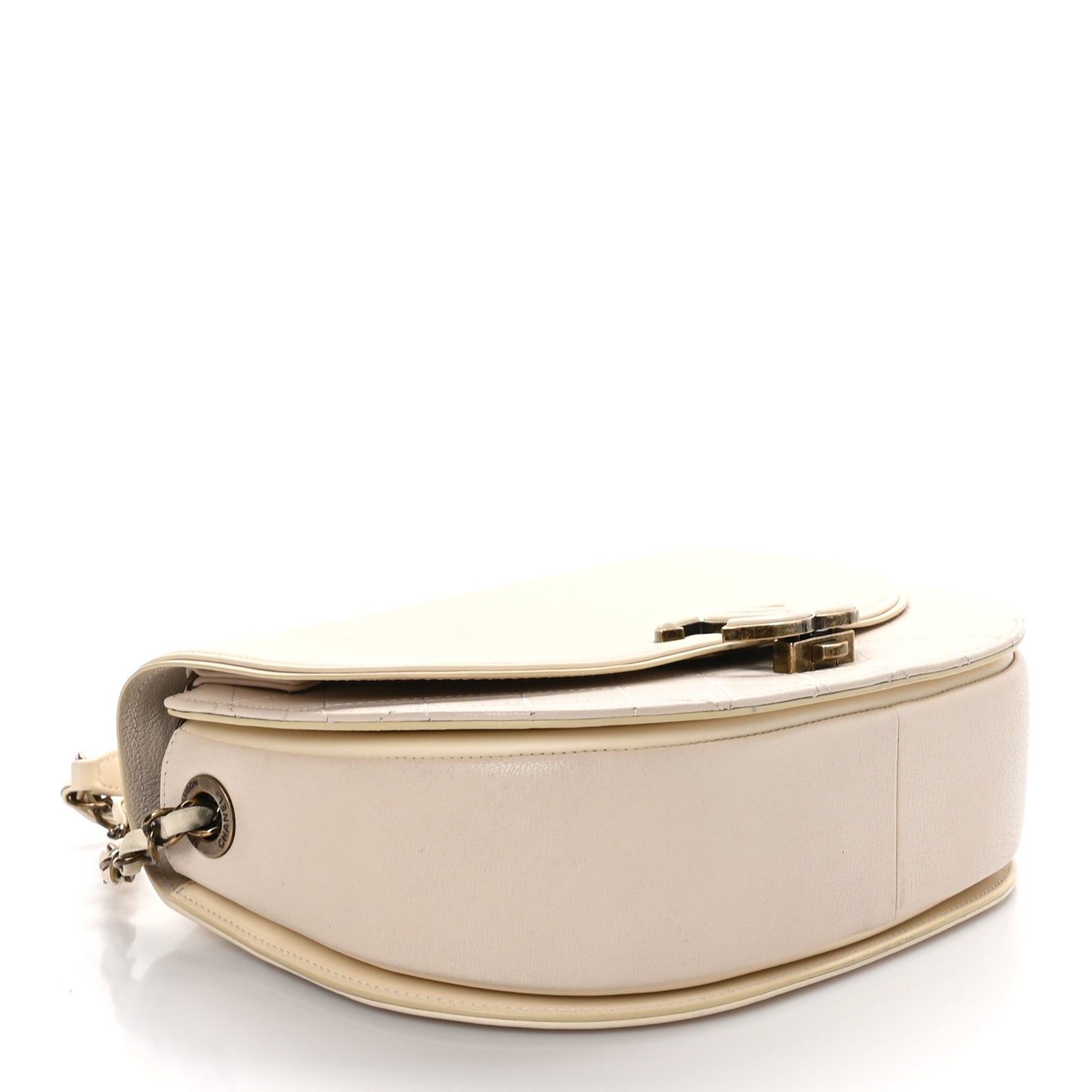 Shiny Calfskin Goatskin Quilted Medium Coco Curve Messenger Flap White