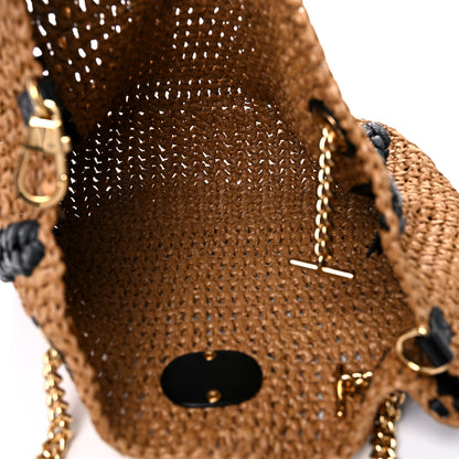 Gucci Raffia Effect Medium GG Marmont Shoulder Tote Bag Natural Black 6 of 11