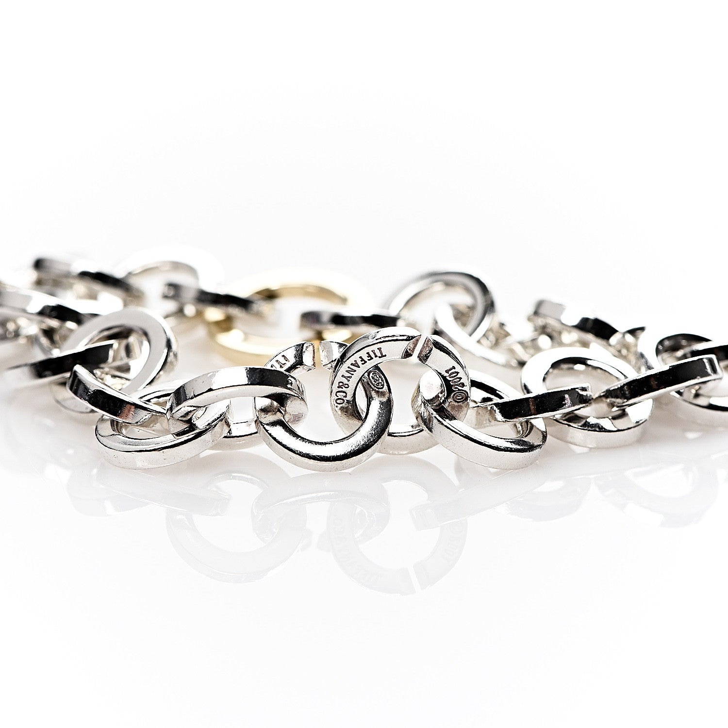 Tiffany Sterling Silver 18K Yellow Gold Circle Link Bracelet 3 of 4
