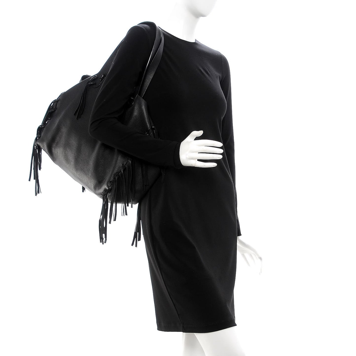 Grained Calfskin C-Rockee Fringe Tote Black