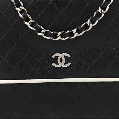 Chanel Grained Calfskin Diamond Stitched Wallet On Chain WOC Dark Navy White 9 of 14