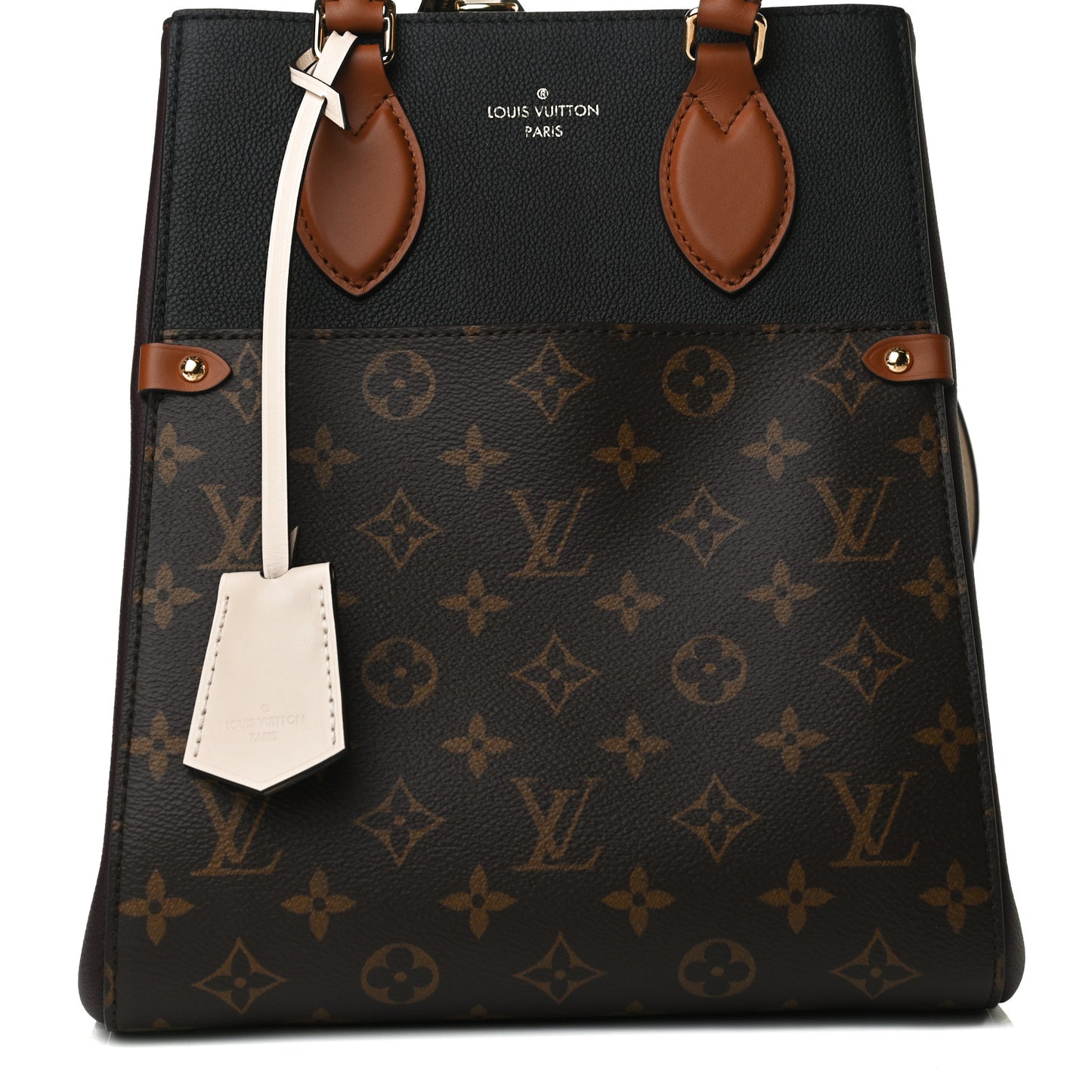 Calfskin Monogram Fold Tote MM Black Wine Cream