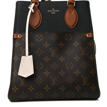 Louis Vuitton Calfskin Monogram Fold Tote MM Black Wine Cream 12 of 15