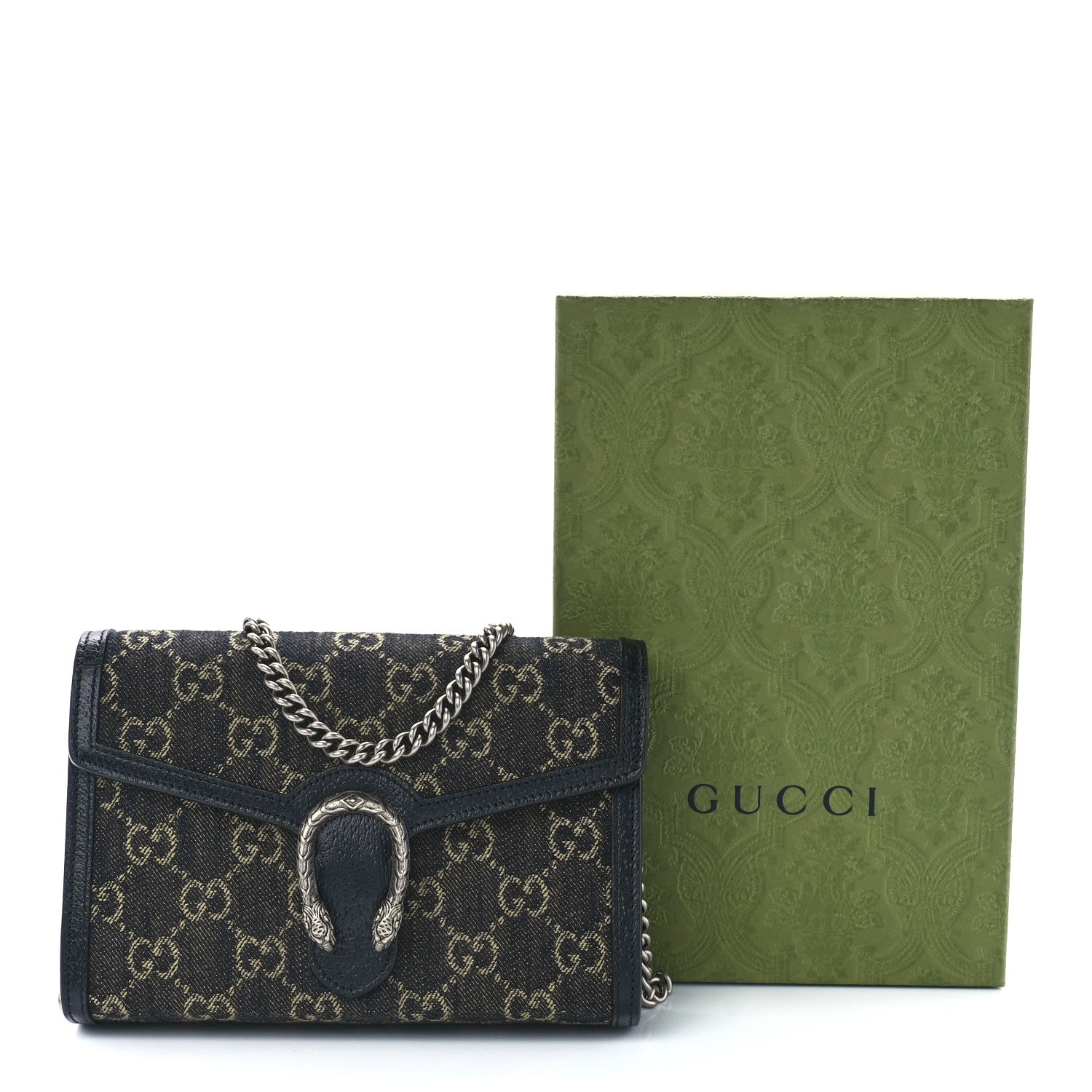 Gucci Jacquard Black Denim GG Monogram Mini Dionysus Chain Wallet Black Ivory 11 of 11