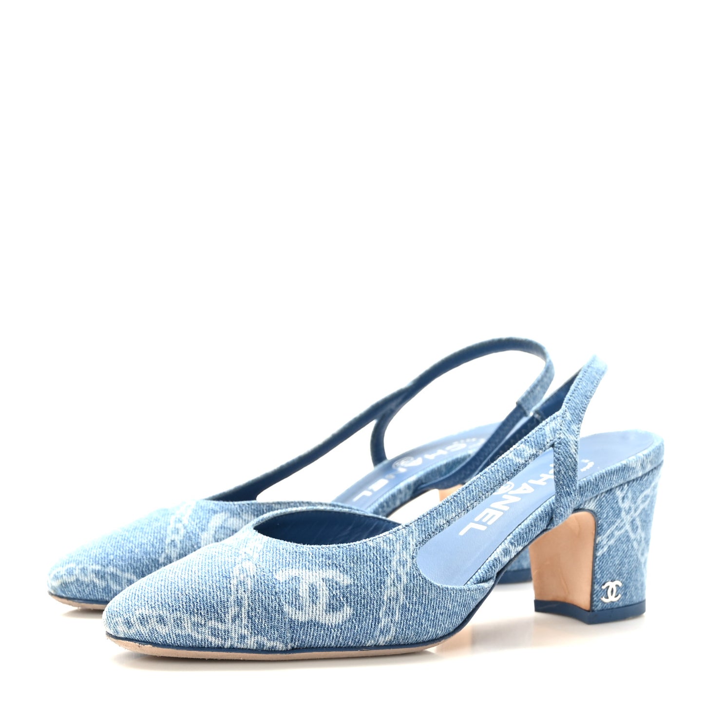 Denim Cap Toe Denim Slingback Pumps 36 Blue